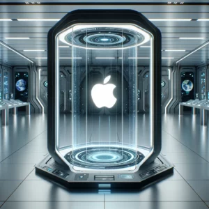 A futuristic Apple Teleport Machine Apple products Apple Teleport Machine, blending Apple's sci-fi