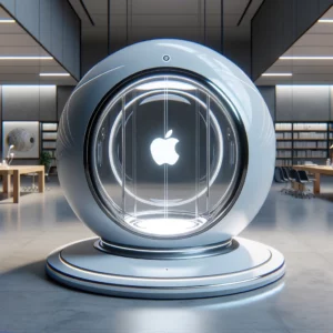 A futuristic Apple Teleport Machine Apple products Depict a state-of-the-art Apple Teleport Machine
