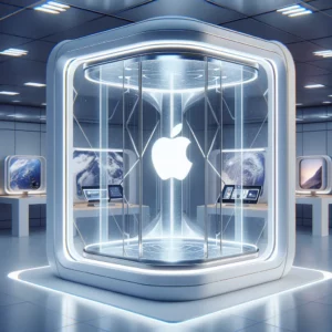 A futuristic Apple Teleport Machine Apple products - Illustrate a cutting-edge Apple Teleport Machine